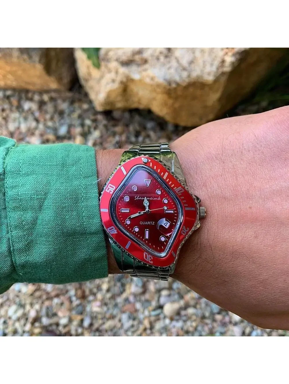 Cyber futuristic Red Face Silver Stainless Steel Y2k 2000s vintage style